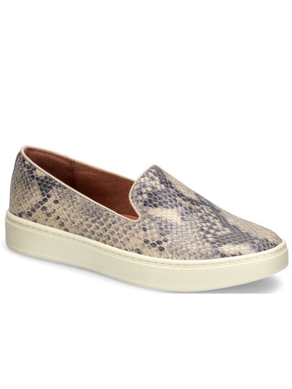 Sofft Somers Sneaker Gray White Neutral Snake Print Leather Slip On Loafer 8